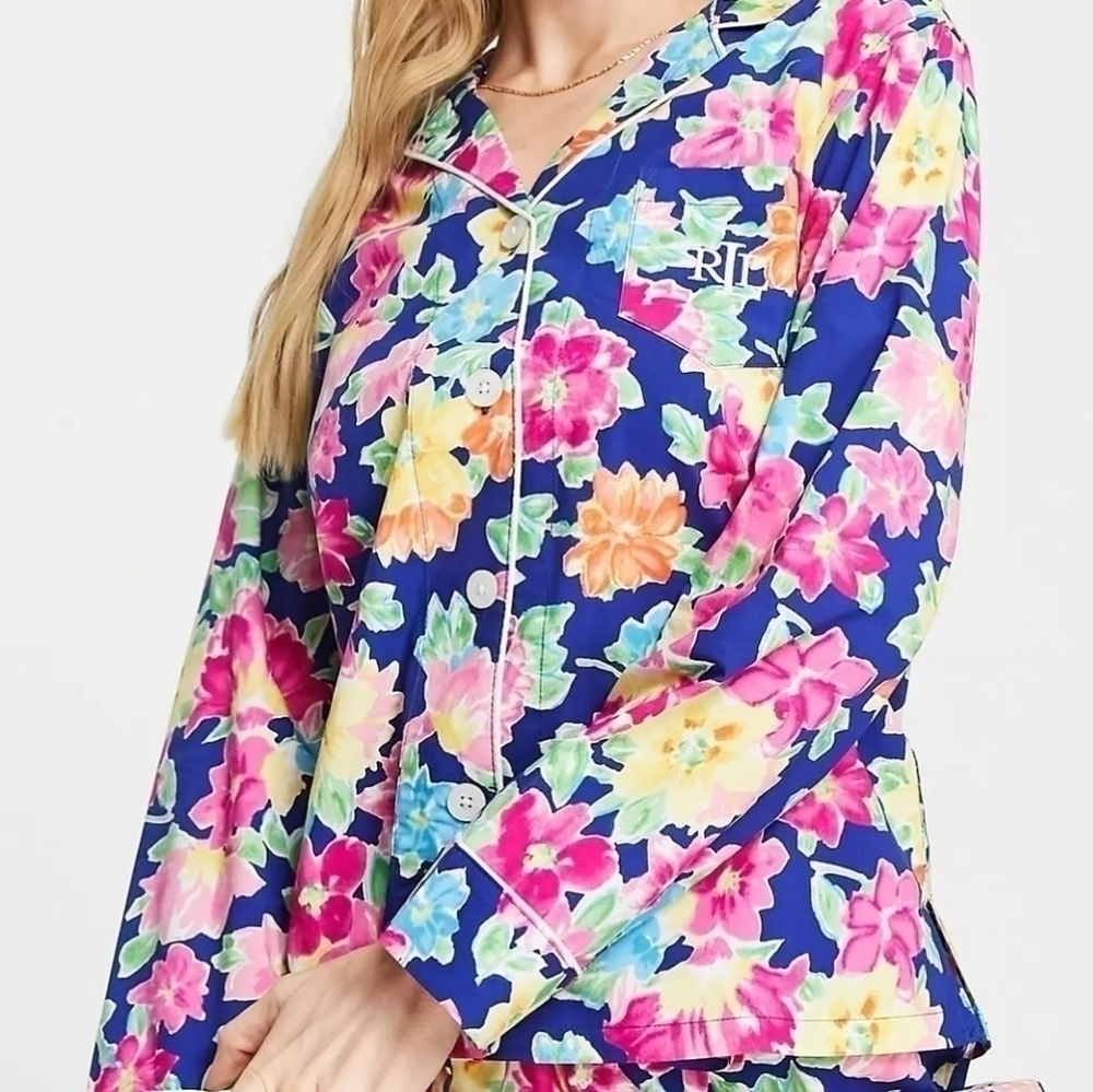 Lauren Ralph Lauren Black Label Floral Multicolor Pajama Top Size M